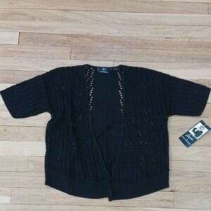 Nina Leonard Black Open-Knit Cardigan